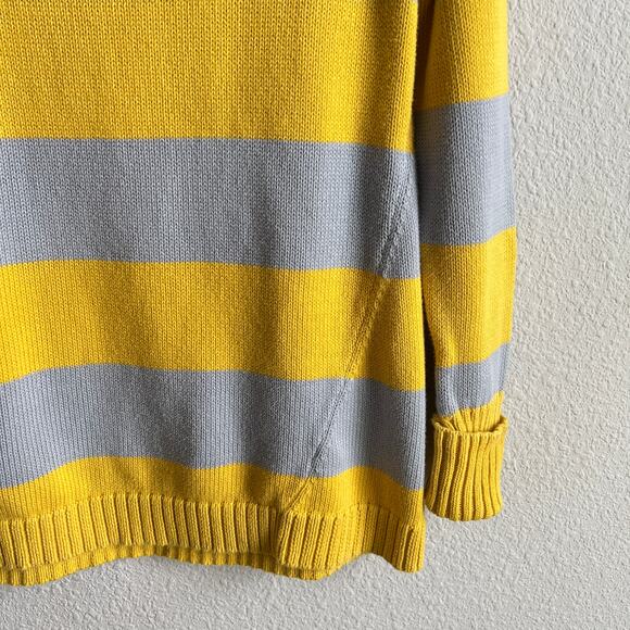 Gap Striped A-Line Sweater Women's S Rain Slicker Yellow Gray Knit Fold Cuff - Picture 4 of 7